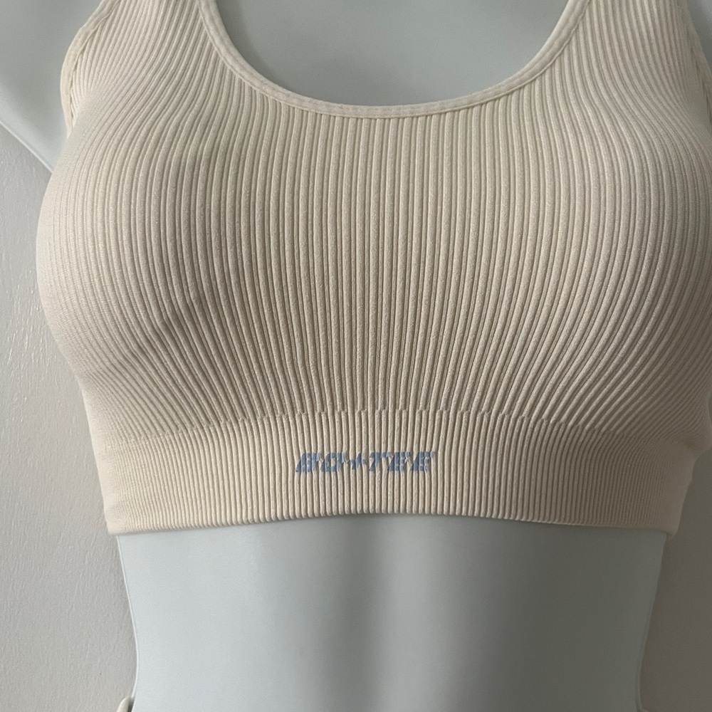Bo+Tee Cream Ribbed Sports Bra and Shorts Set - Picture 9 of 11
